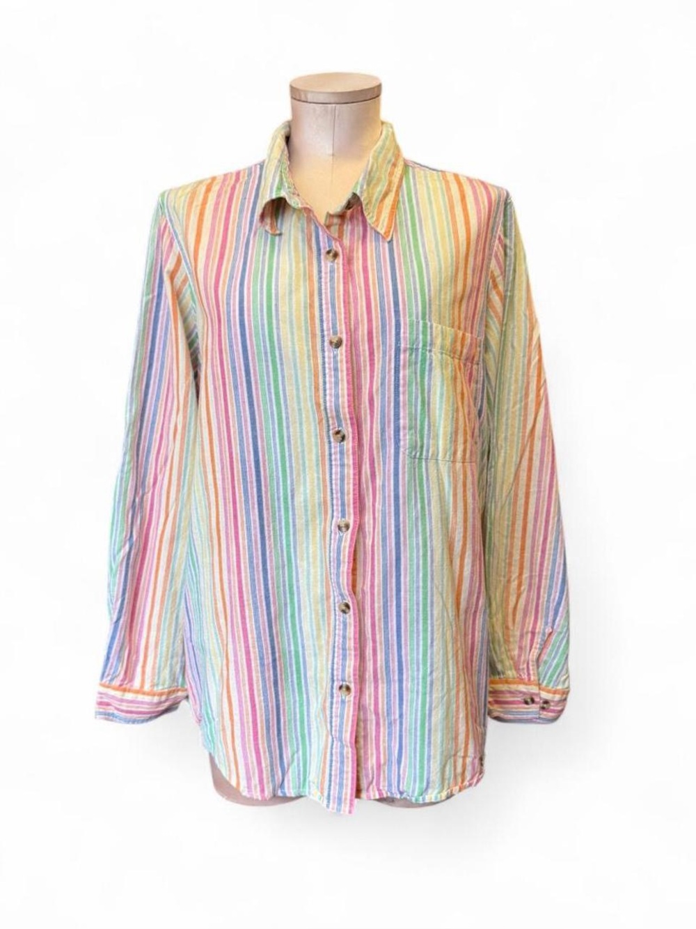 Vintage Blair Rainbow Striped Button Up Cotton Shirt